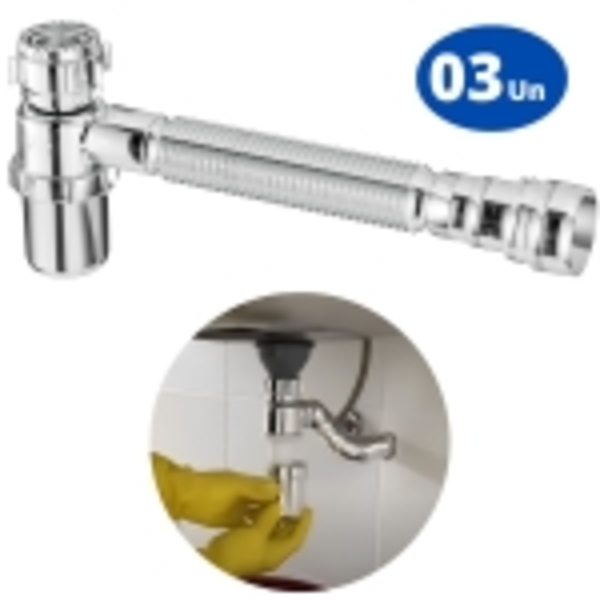 Sifão Sanfonado Com Copo 49cm Cromado | Astra | Kit C/ 3 Un